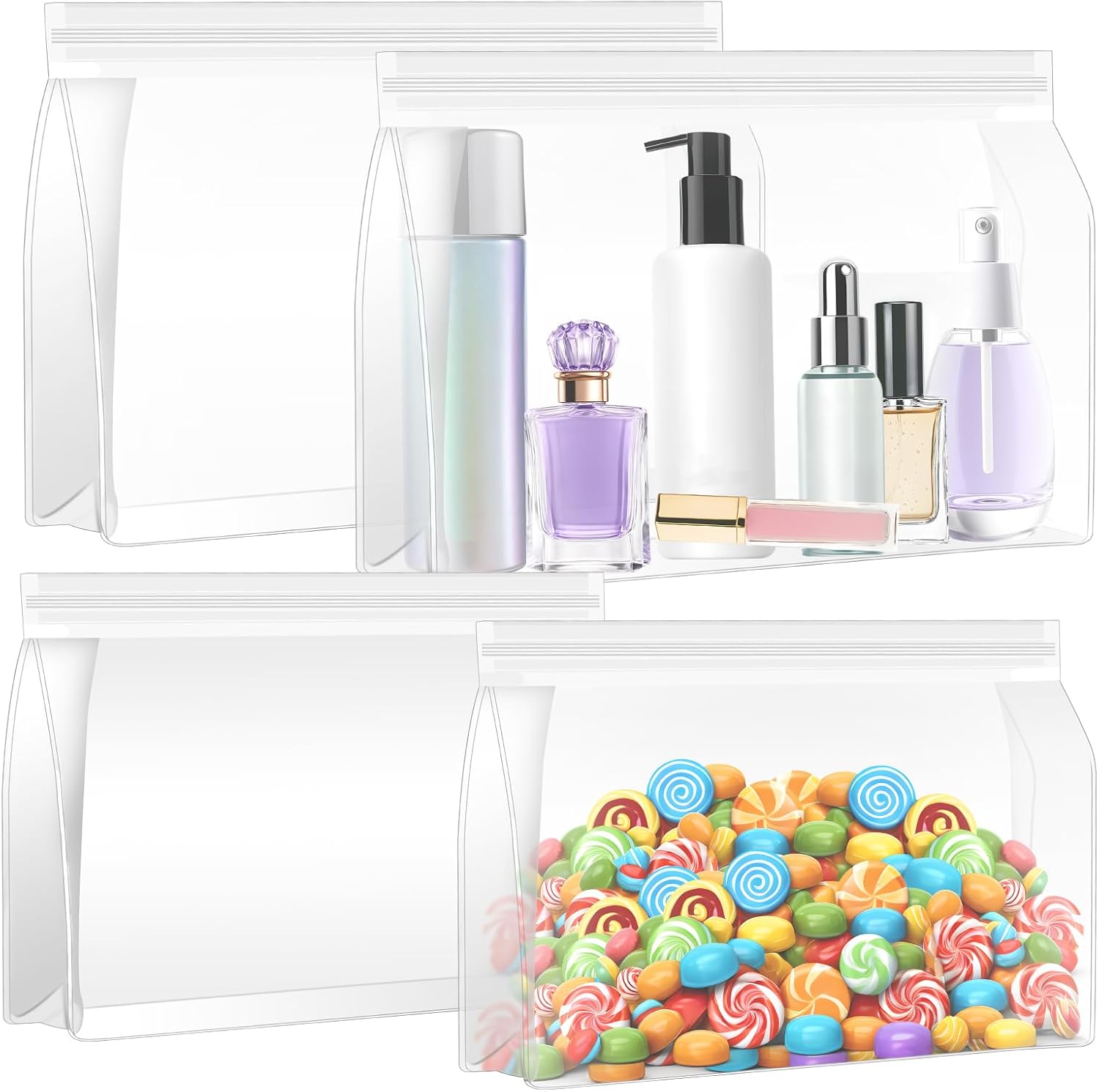 4 Pack Clear Toiletry Bags for Traveling, Extra Thick Leakproof Reusable Storage Bag, Waterproof Travel Makeup Cosmetic Bags — Carry on Airport Airline Compliant (2 Different Size)