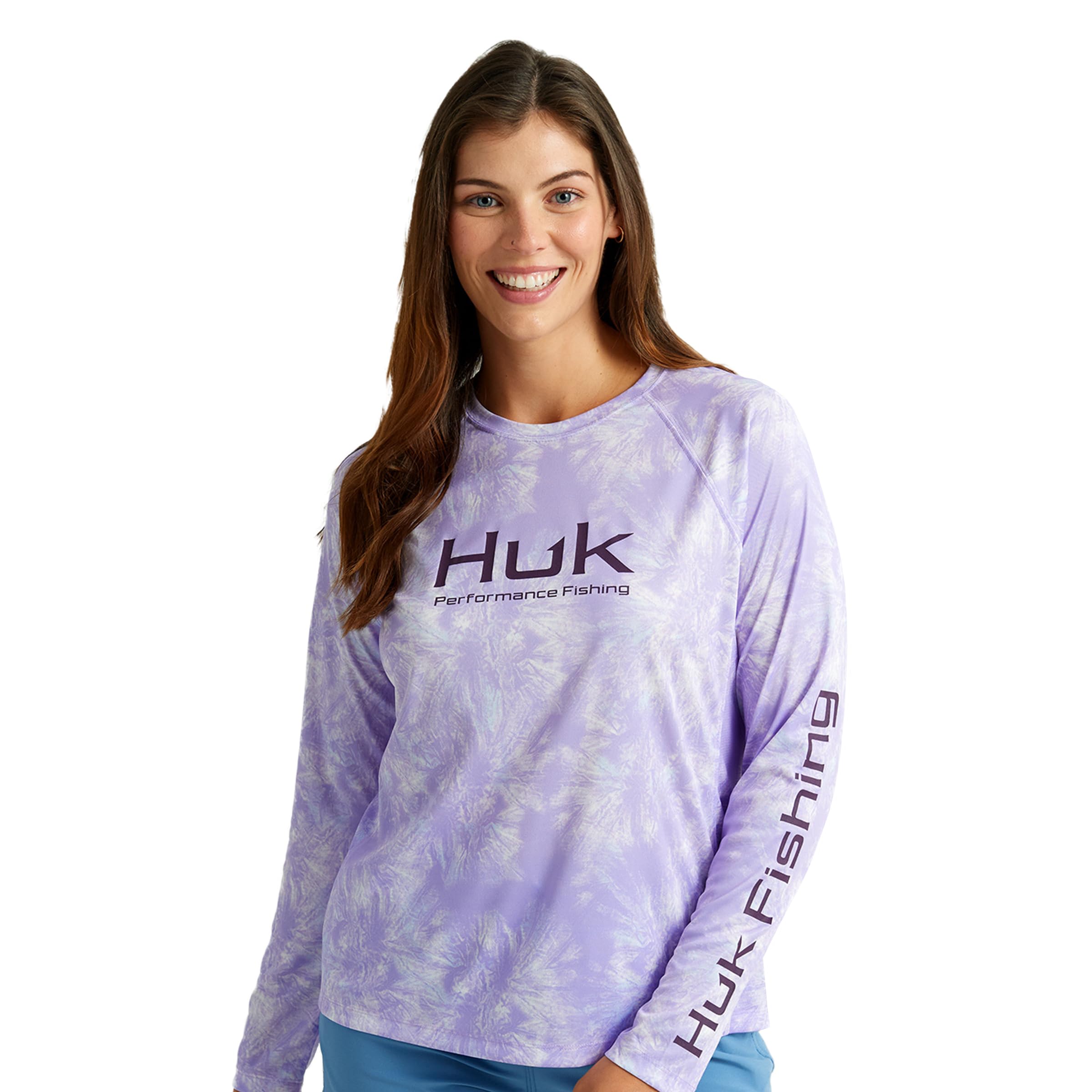 HUK Women's Pursuit Patterned Crew Sleeve, Performance Shirt