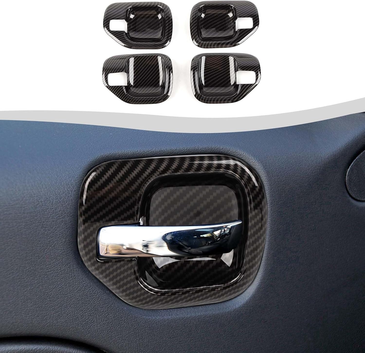 Inner Door Handle Bowl Cover Trim Frame Decor 4Pcs Compatible wiith Jeep Patriot 2011-2016 (Carbon Fiber)