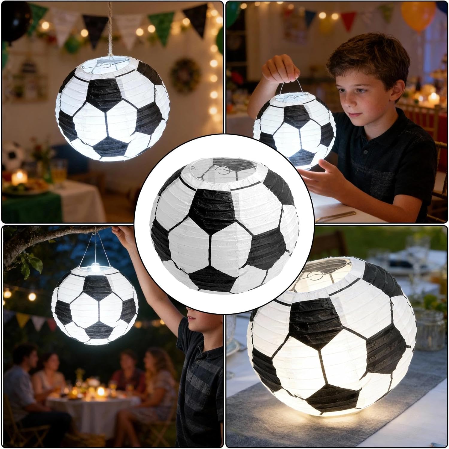 Football Lantern Football Paper Lantern 25 cm Lantern for Football Party Decoration, Football Birthday Decoration Children, LED Compatible Football Hanging Decoration for World Cup, European