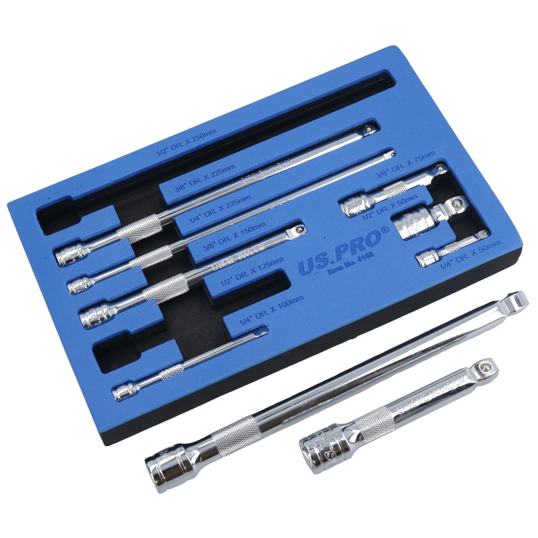 Barre d'extension de la transmission de 9pc 50mm-230mm pour clé à cliquet 1/4 3/8 1/2 pouce 564