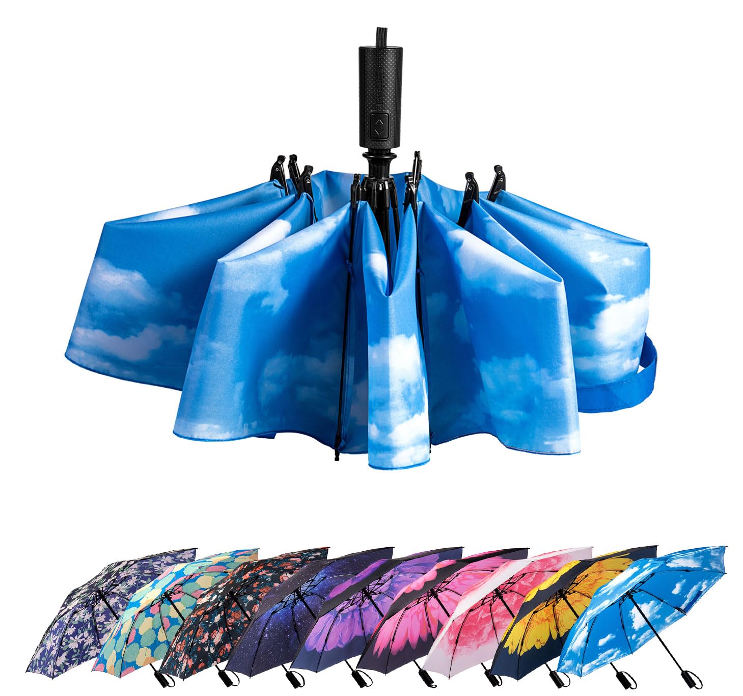 Compact Reverse Folding Umbrella Auto Windproof Travel Umbrella