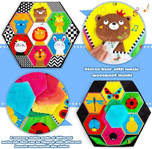 Miniatura 2 de beetoy Juguetes de espejo musical para bebé con patrón blanco y negro, doble contraste 3D, juego de actividades arrugadas, espejo plegable para