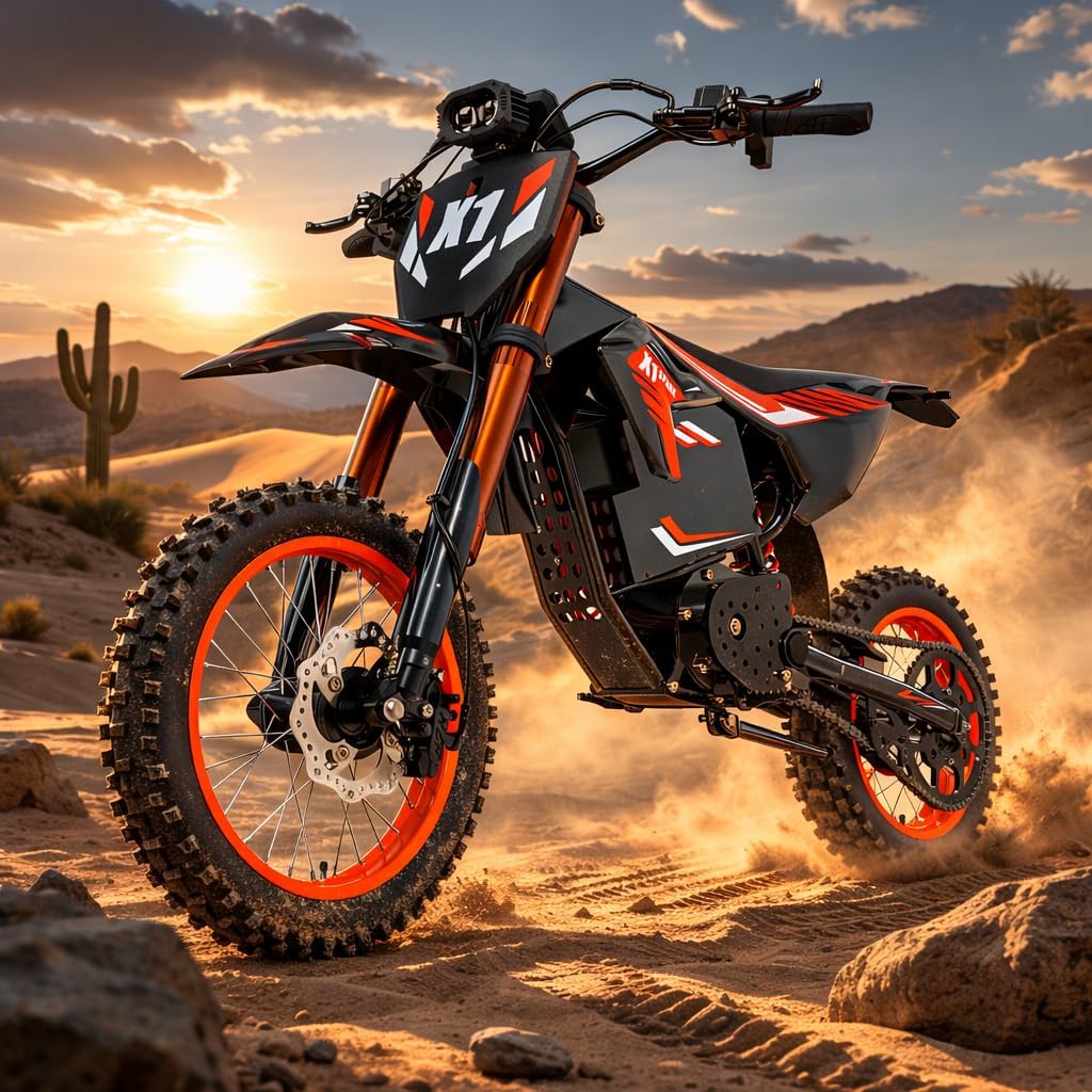 X1 Spark Electric Dirt Bike, 4500W Peak Mid-Drive motor Motor Electric Motorcycle, 60V 28.8Ah Battery, 50MPH & 60 Mile Range, Full Suspension Off Road E Bike for Teens & Adults 13+, 3 Speed Modes