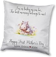 Vista 12 de Hippopotamus Matching for Mother's Day, First Mother's Day Custom Pillowcase, Personalized Mother's Day Pillowcase, Gift for Mom, Home Decor