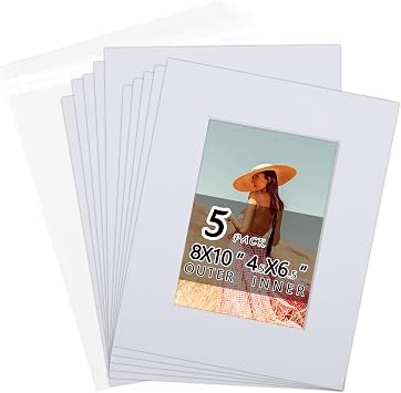 Acid-Free 5 Pack White 8x10 Pre-Cut Mat Board Show Kit for 5x7