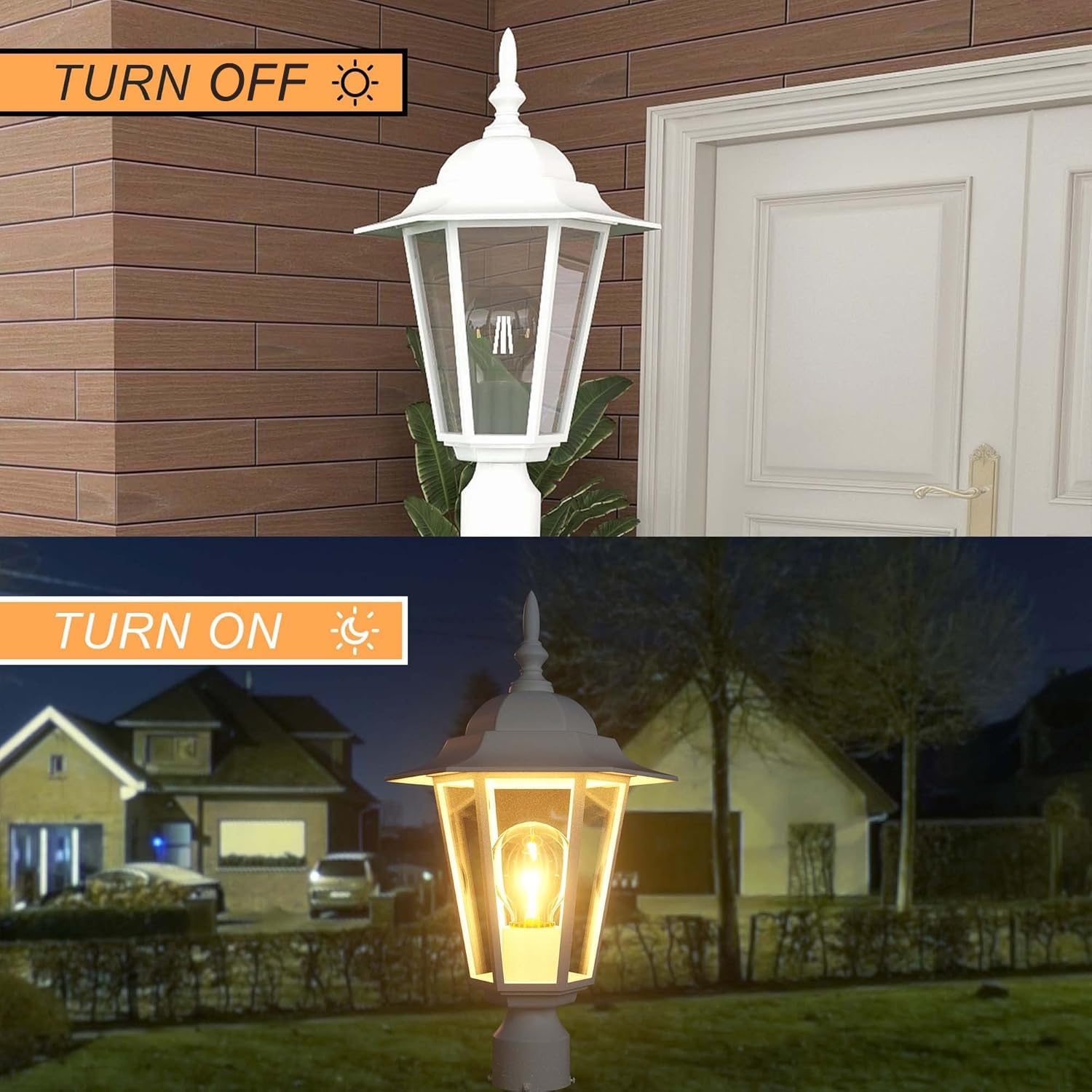 Pia Ricco Outdoor Post Lights Dusk to Dawn, Lamp Post Light Fixture with E26 Socket, White Exterior Post Lantern with Clear Glass Shade, Pillar Outside Lighting for Walkway, Anti-Rust & Waterproof