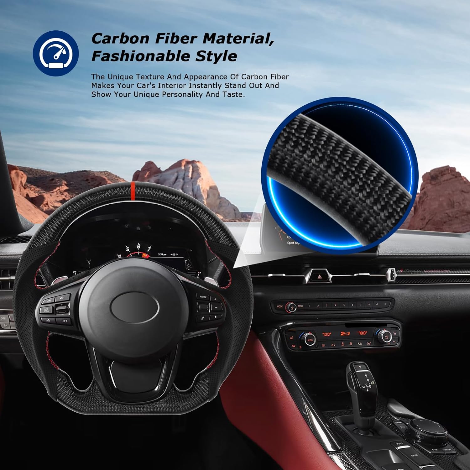 Real Carbon Fiber Steering Wheel For Toyota GR Supra 2019-2022 D-shaped Nappa Perforated Leather Flat-bottom Steering Wheel