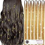 MISSUHUI Hair Tinsel with Tools 47Inch 1200 Strands Glitter Tinsel Hair Extensions Sparkling Shiny Fairy Hair Tinsel Strands Kit Heat Resistant Hair Accessories for Women Girls 6Pcs (Gold)