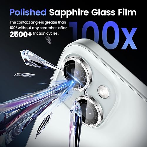 Miniatura 5 de Tensea Protector de lente de cámara para iPhone 15  iPhone 15 Plus, protector de pantalla de vidrio templado 9H, transparente HD, anillo individual