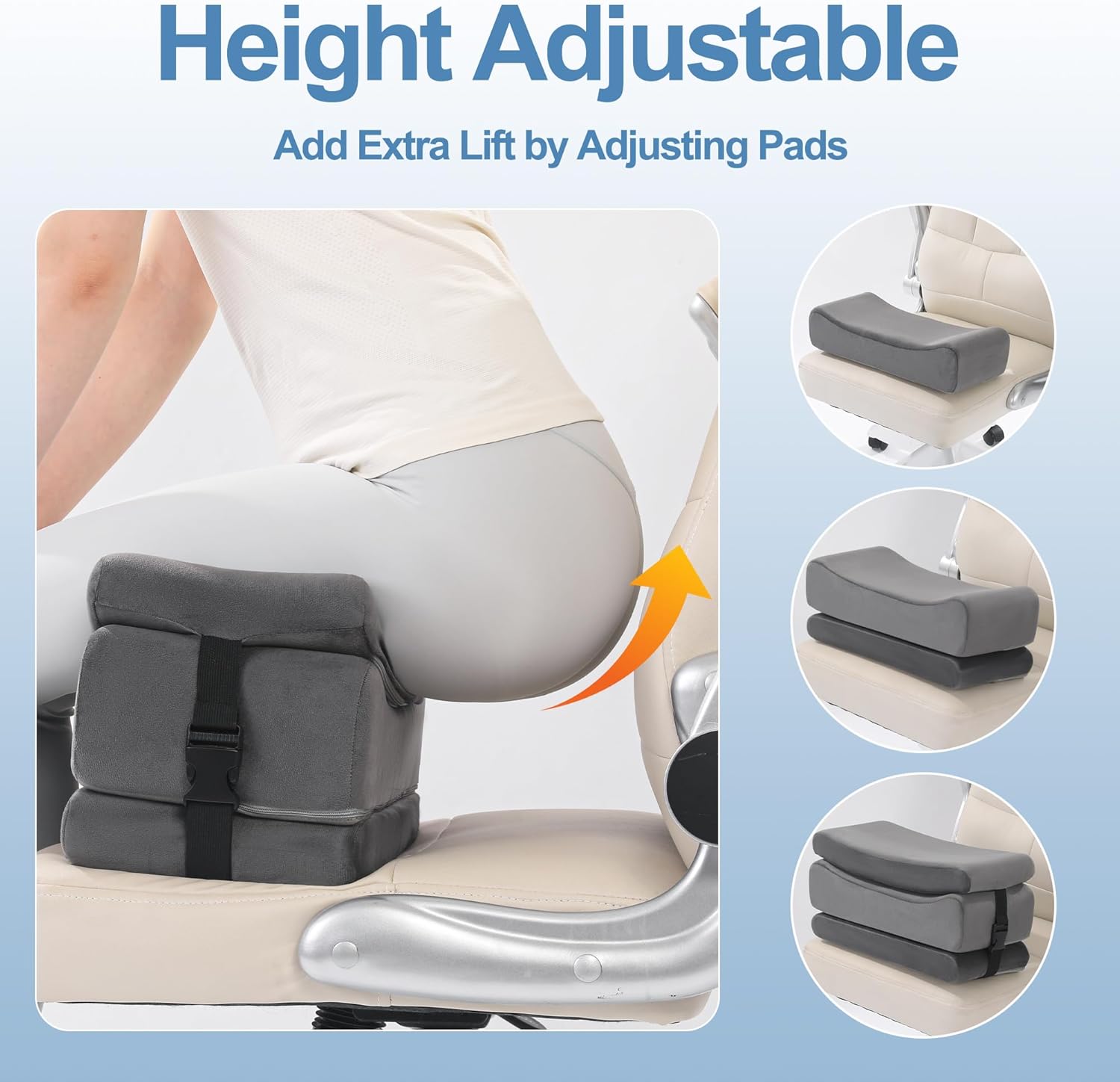 HOMBYS Height Adjustable BBL Pillow After Surgery, BBL Recovery Pillow with Lumbar Cushion for Sitting, Foam Brazilian Butt Lift Recovery Cushion for Car Seat, Office, Home (Gray)