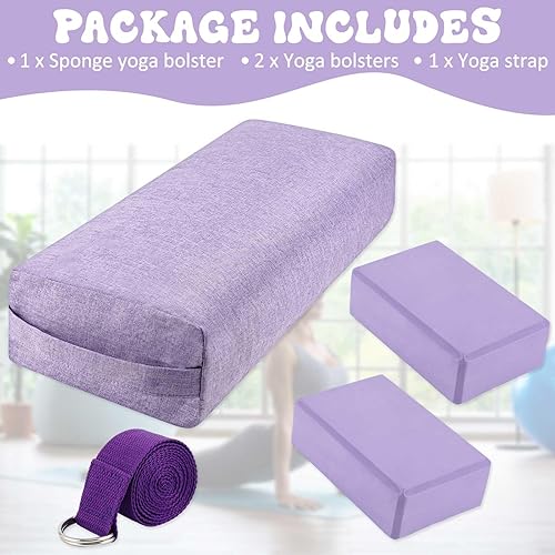 Miniatura 3 de Juego de 4 almohadas de yoga con correa, cómoda almohada de meditación para yoga restaurativo, antideslizante, bloques de yoga reutilizables para