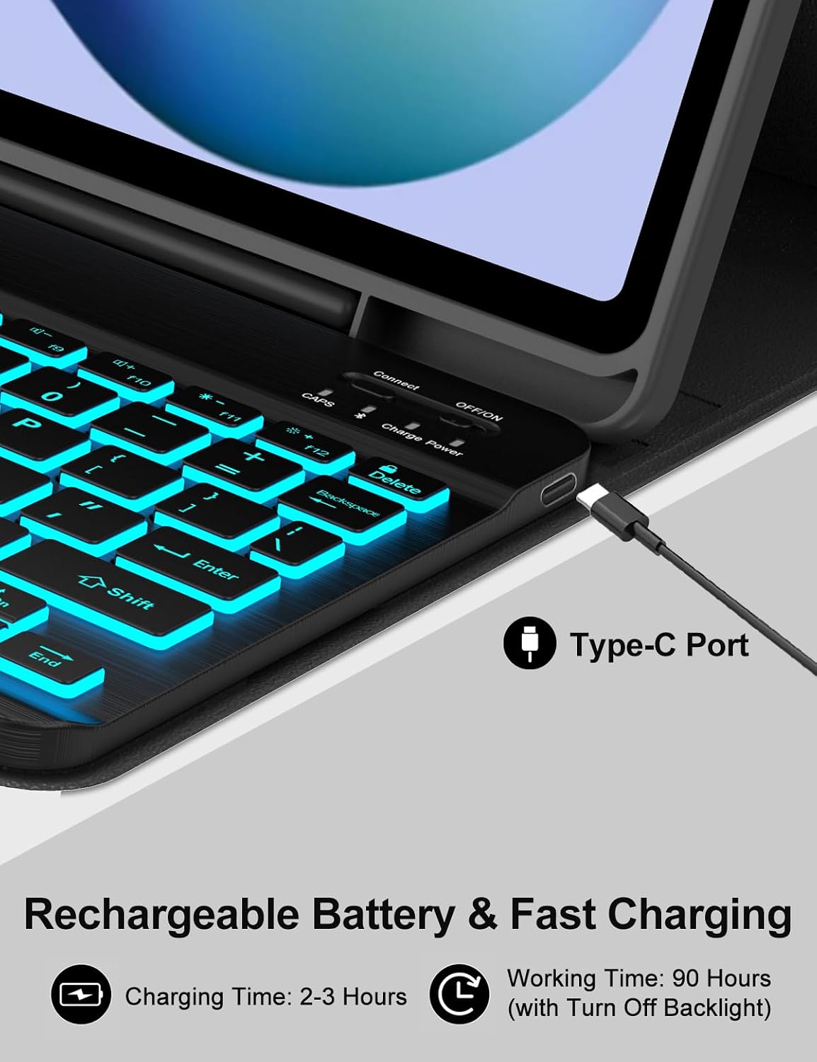 Backlit Keyboard Case for Samsung Galaxy Tab S6 Lite 10.4 Inch 2024/2022/2020, Galaxy Tablet Case with Backlight Keypad for S6Lite, Detachable Key Board with Pen Holder for Samsung Tab 10.4'', Black