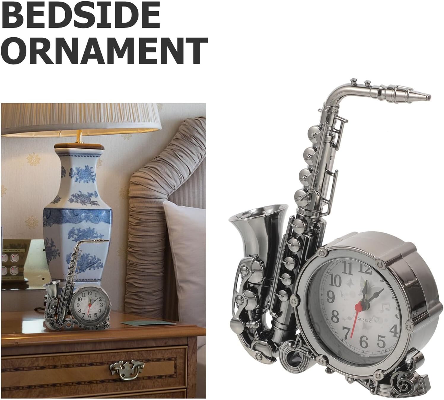 Garneck Creative Saxophone Shaped Vintage Alarm Clock with Roman Numerals Retro Decorative Tabletop Clock for Living Office Bedroom Music Lover Stylish Home Random Color