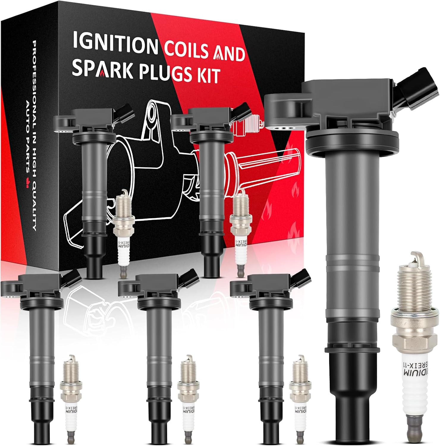 SCITOO 6 ignition coils with 6 iridium Spark Plugs for Toyota for Scion Camry for Tacoma Matrix xB Hi for ford ACe Solara 2.4L 2.7L L4 UF495 90919-A2006 90919A2006