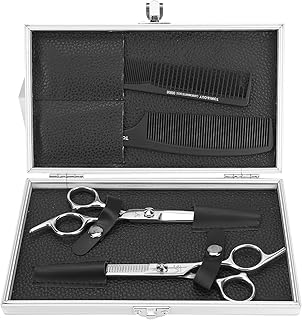 Kit de tesouras de corte de cabelo, conjunto de tesouras de desbaste de aço inoxidável com caixa de armazenamento para salão de beleza doméstico