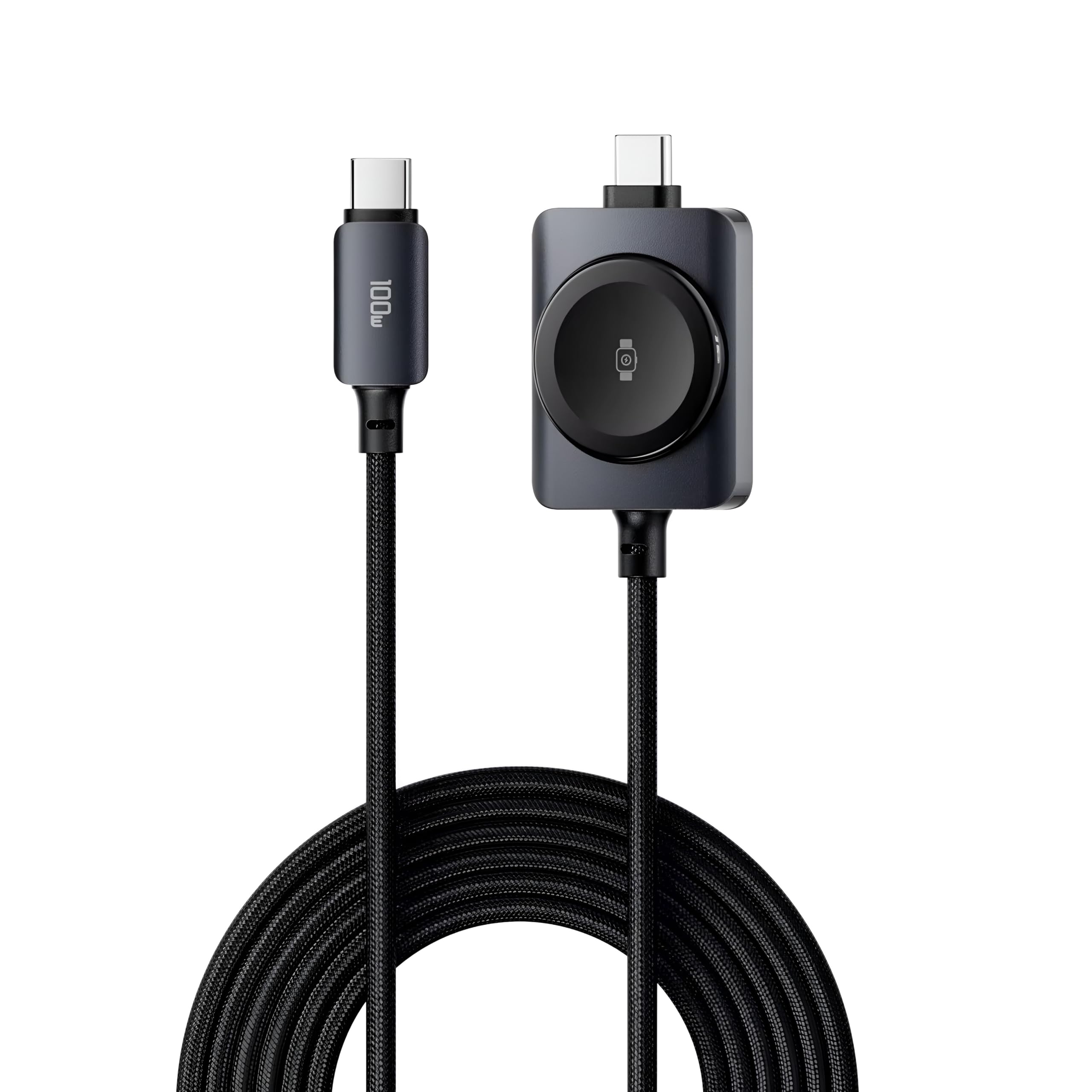 100w usb c charging cable with apple watch charger, 1.5m fast charging type c cable, 2-in-1 usb-c cable for iphone, android phones, tablets, laptops, airpods & apple watch, kevlar & nylon braided