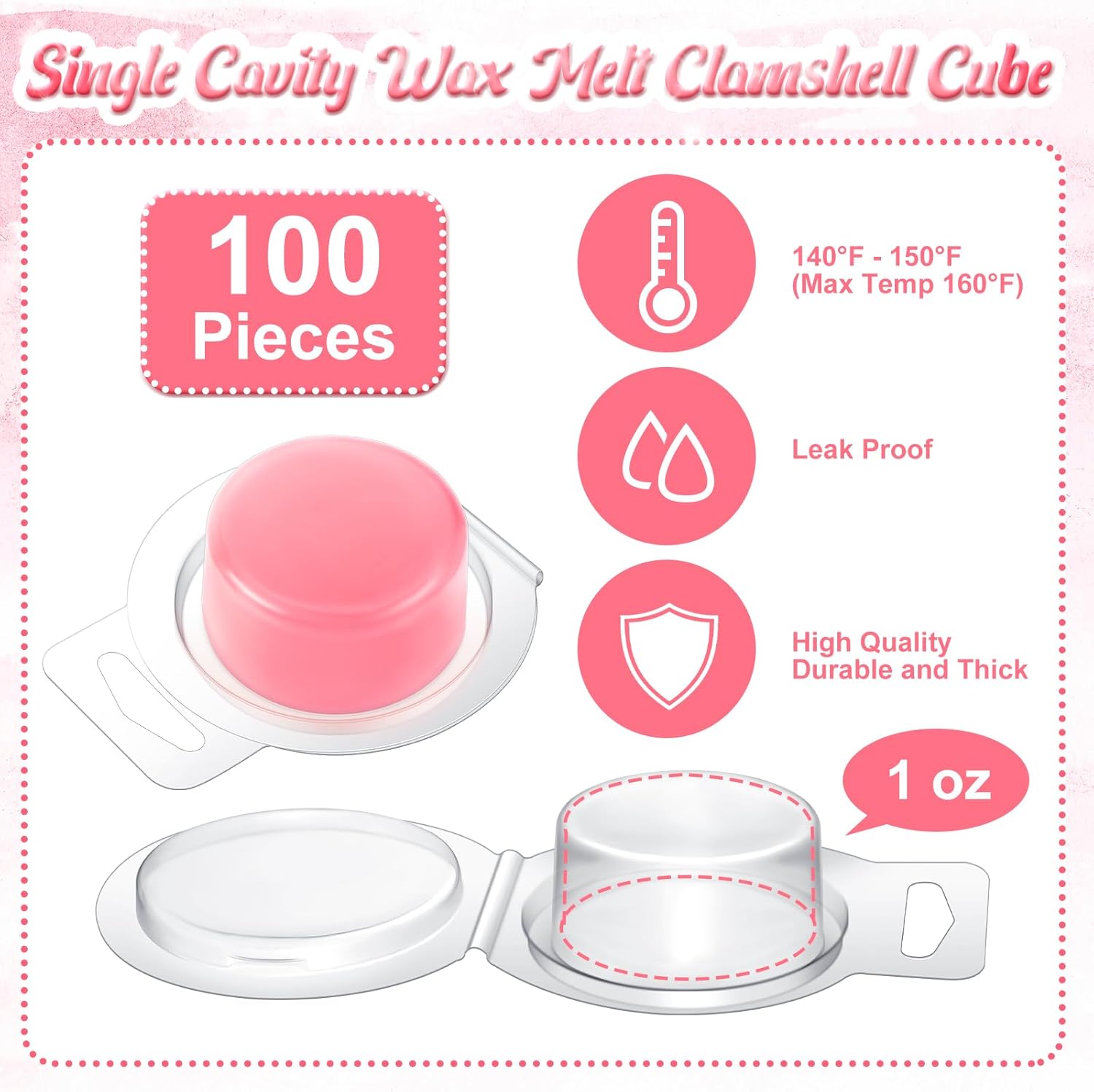 Wesiti 100 Pcs Wax Melt Molds Clear Empty Plastic Wax Melt Clamshells Container PET Single Cube 1 oz Candle Molds for DIY Chocolates Soap Wickless Candles Making