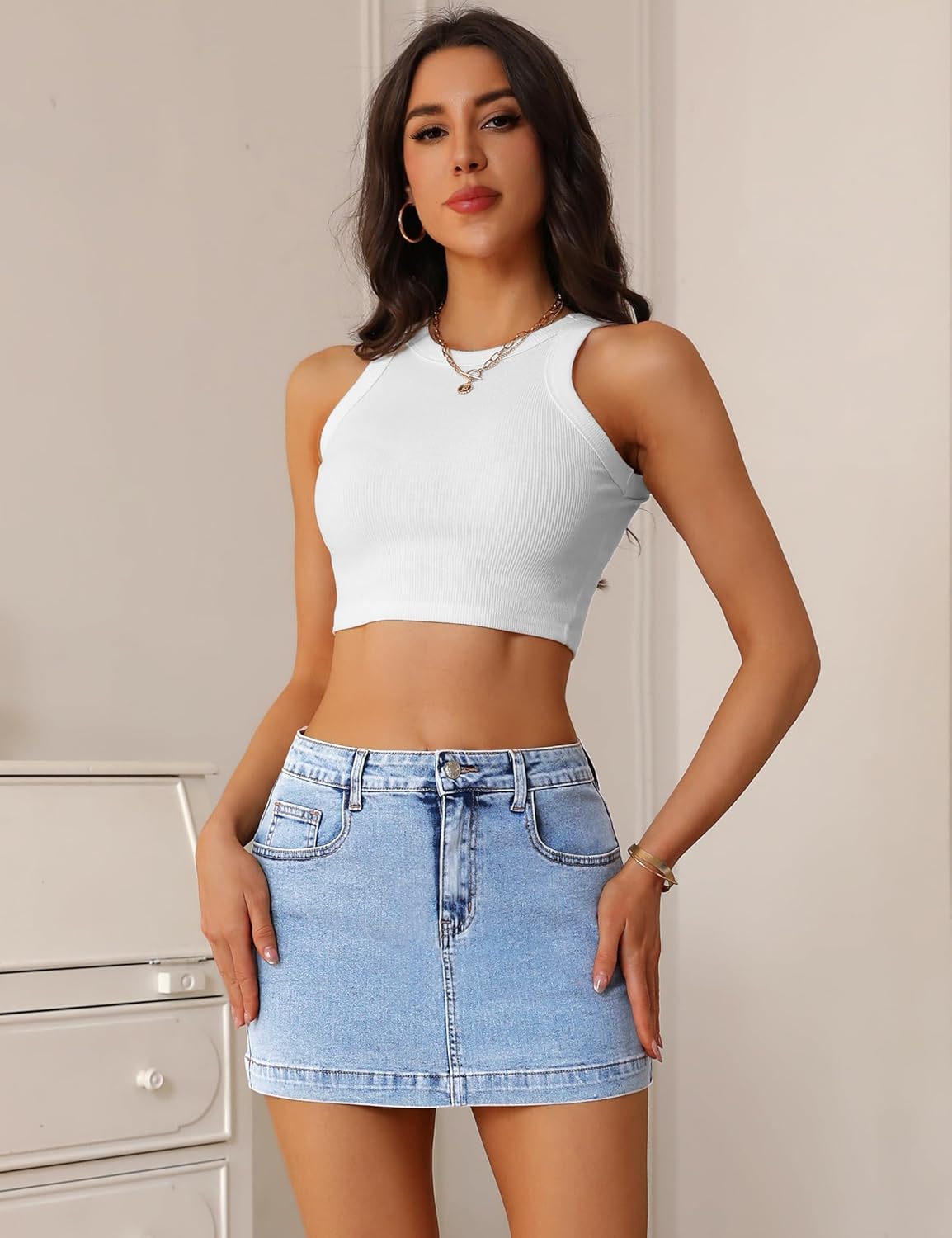 BISUAL Denim Skirt Women Casual Denim Mini Skirt High Waisted Denim Skort Slim Fit Jean Skirt Summer Jean Skort with Pocket - Image 3