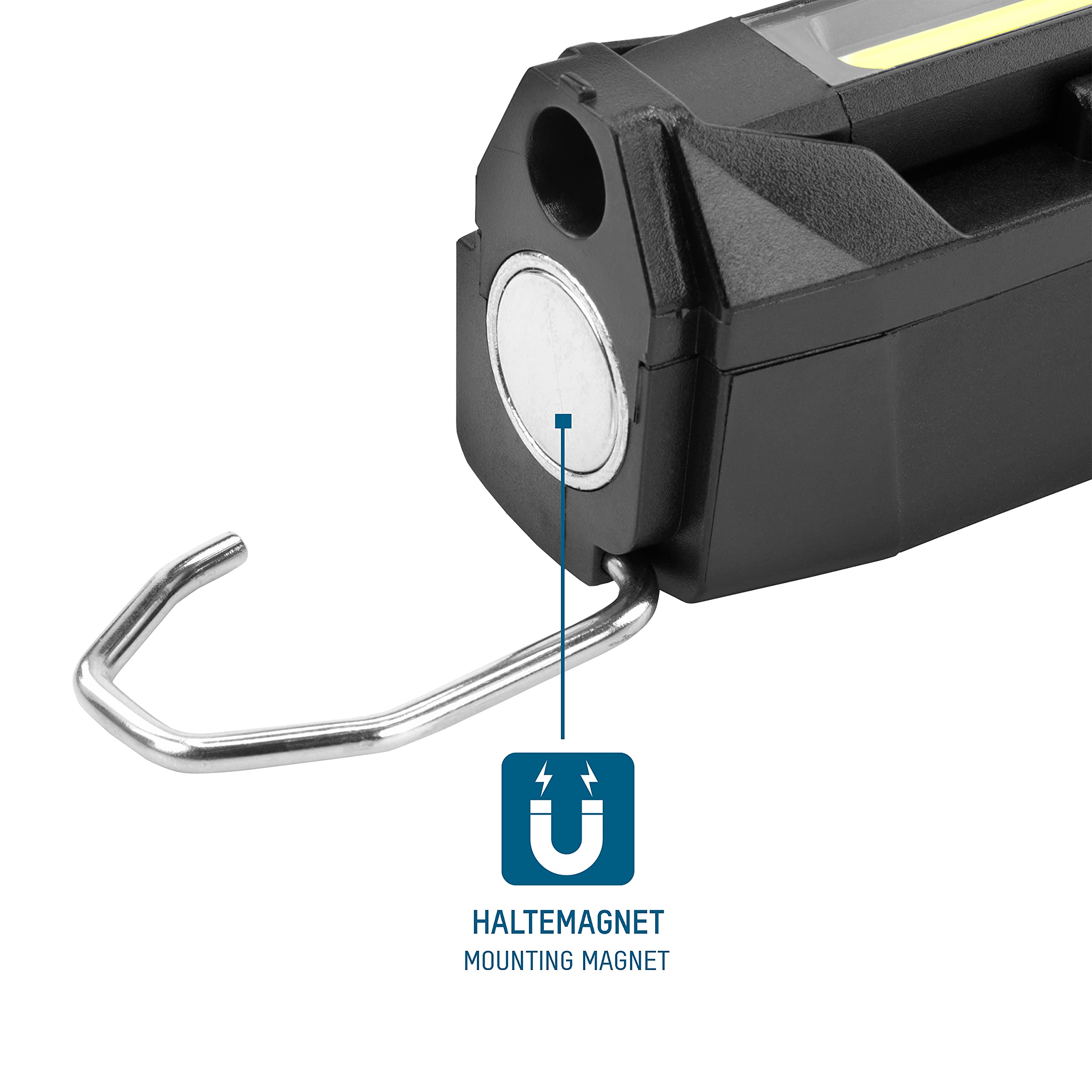 ANSMANN Lampe d'inspection IL500R (1 pce) – Lampe de travail rechargeable d'une puissance d'éclairage de 500 lumens – Lampe LED multifonction avec pied magnétique et crochet de suspension