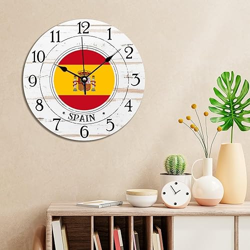 Miniatura 4 de Reloj de pared de PVC de España para decoración del hogar, 12 x 12 pulgadas, funciona con pilas, silencioso, bandera de España, decoración del