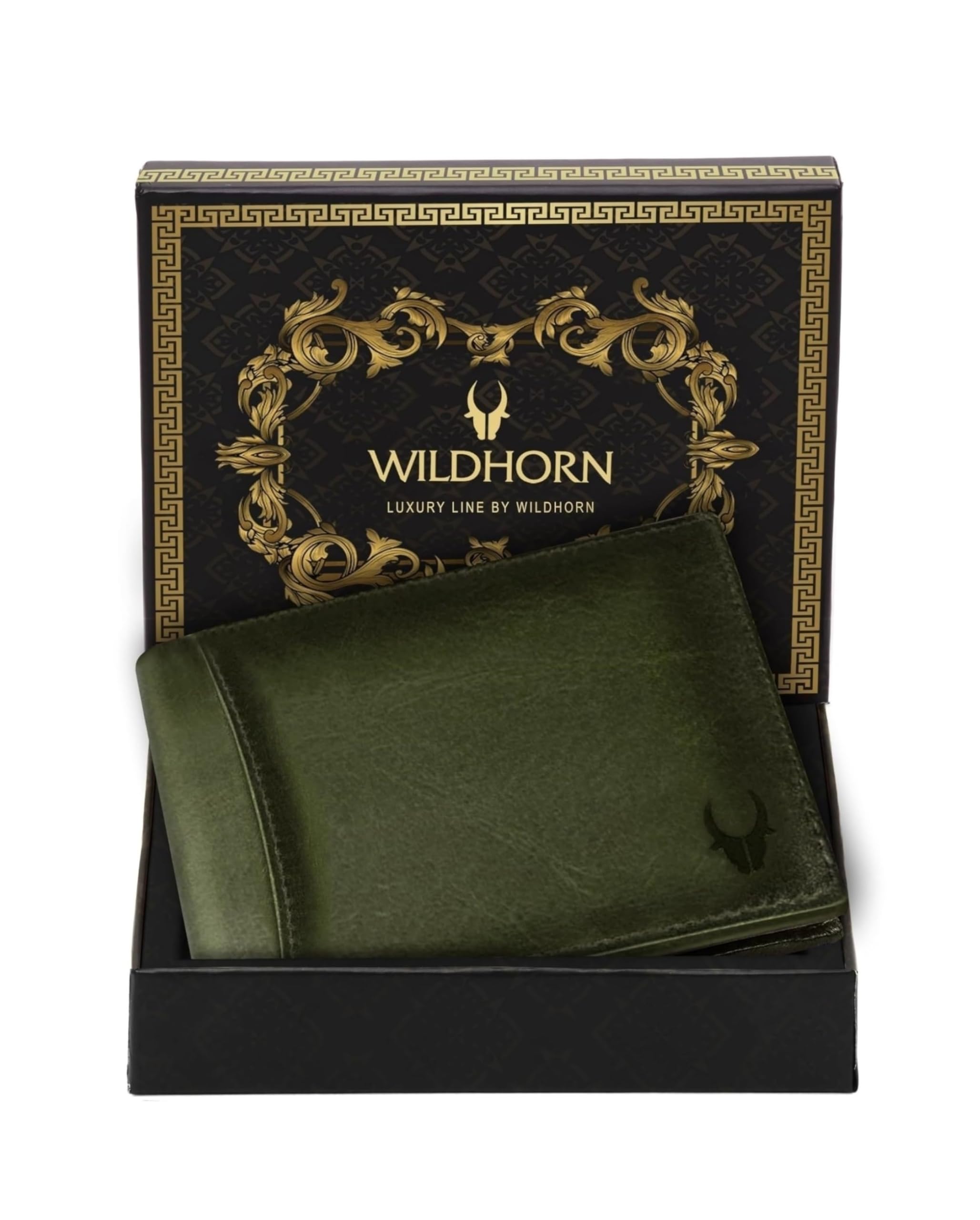 WildHorn RFID Protected Leather Wallet for Men, Green Crunch