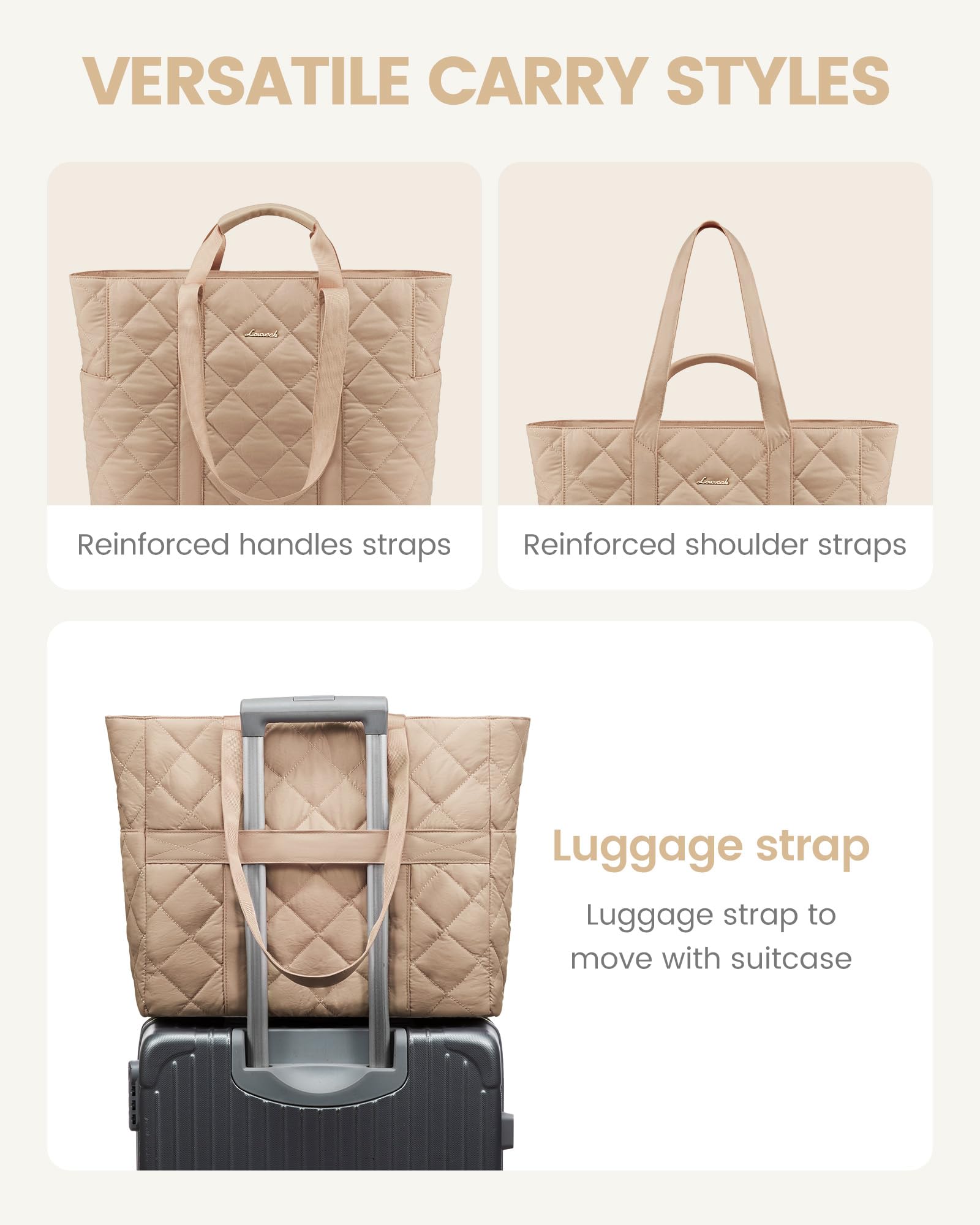 LOVEVOOK Laptop Tote Bag for Women,Quilted Puffer Laptop Bag Purse Computer Travel Work Tote Bags for Women with Zipper