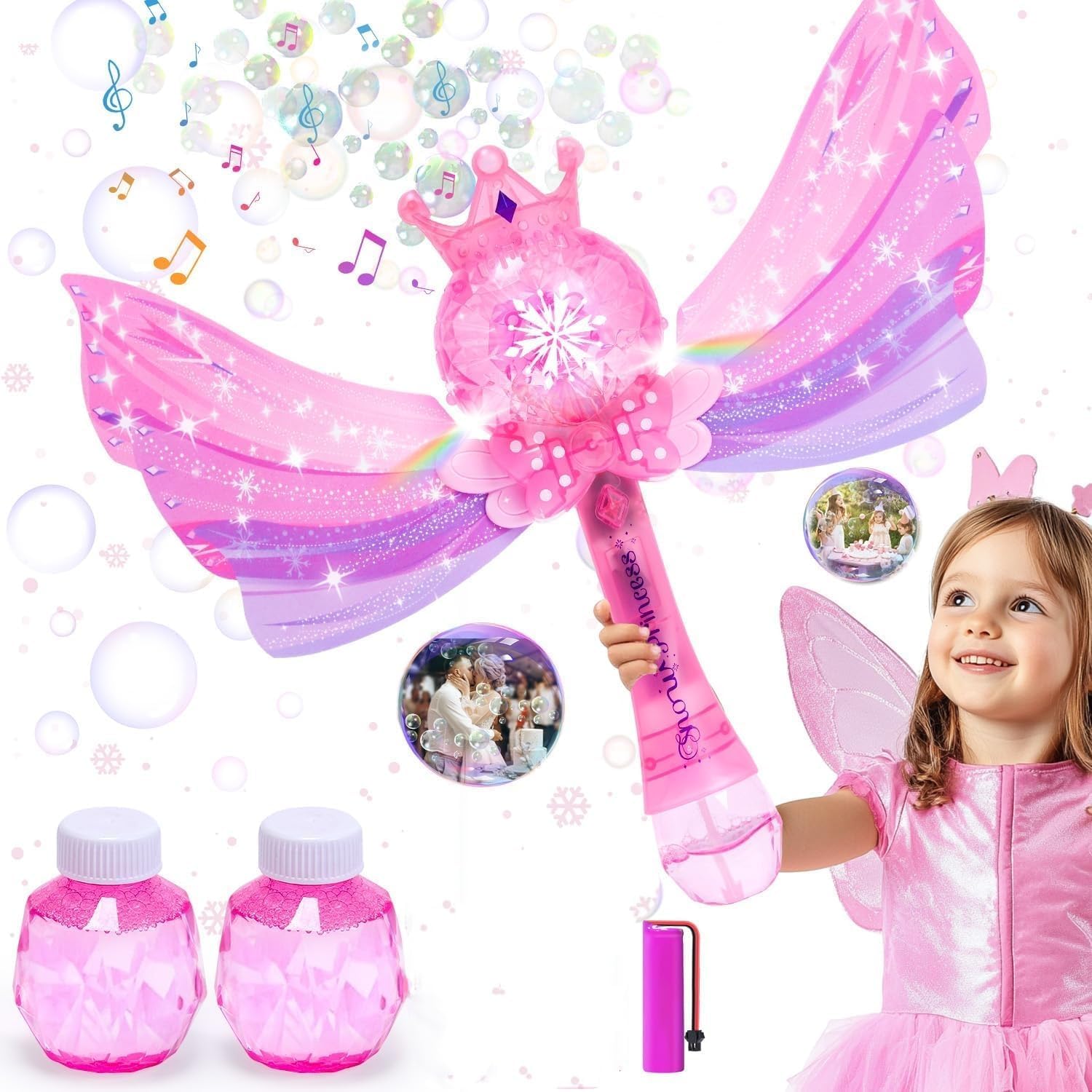 Princess Bubble Wands for Kids, Bubble Machine for Toddlers, LED Light & Music Bubble Toys with 1 Li-ion Battery, Outdoor Easter Birthday Toys for Toddlers, 3 4 5 6 7 8 Year Old Girl Gifts