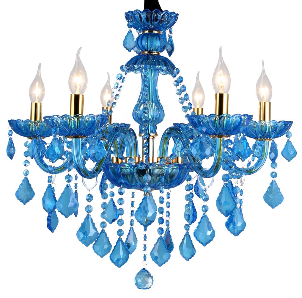 Aiwen Sala da Pranzo Lampada da Soffitto Lampadario a Candela Di Cristallo Blu Vetro Plafoniera Camera da Letto Luce Pendente Soggiorno Lampada 6 Luci