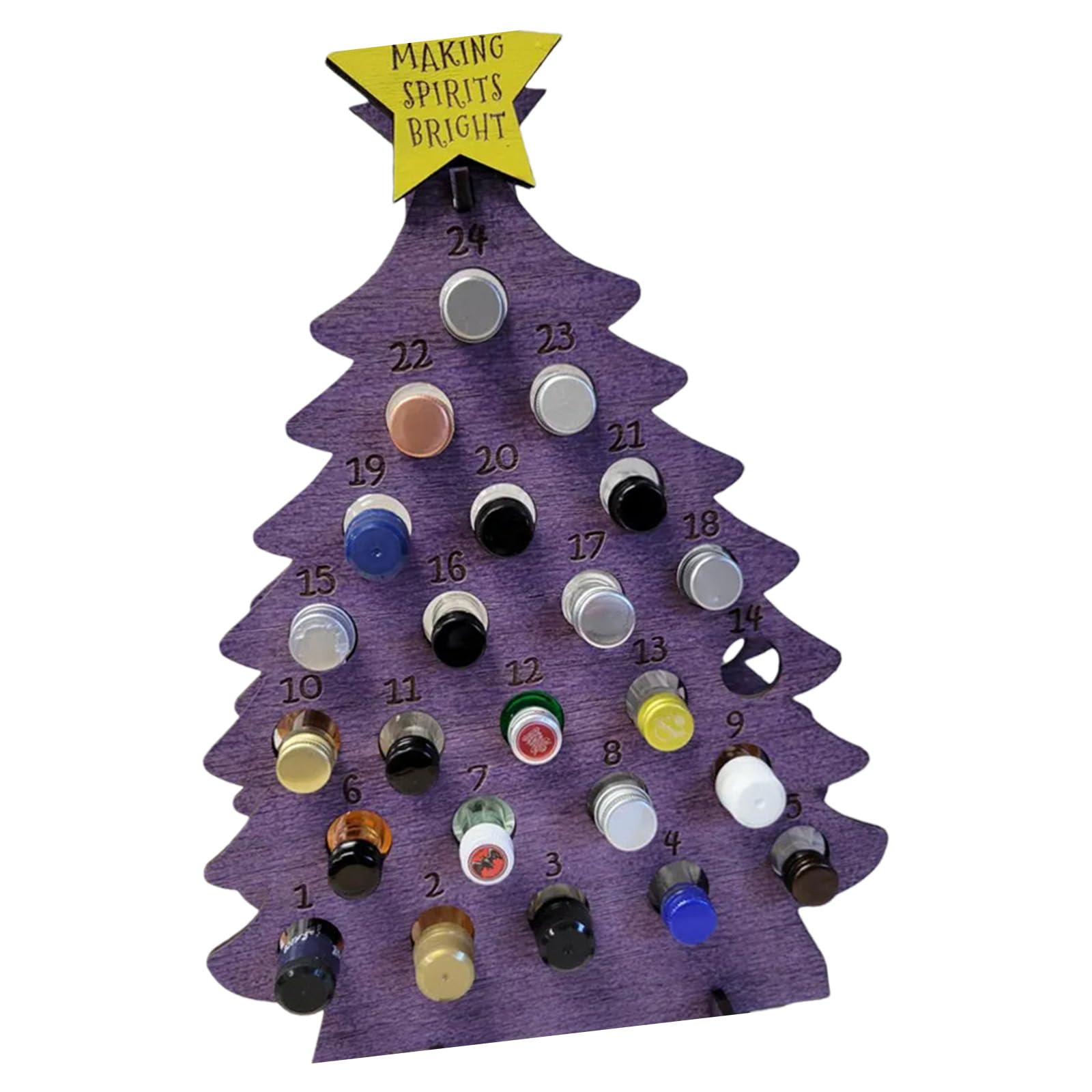 Weihnachts Count Down Displaybaum aus Naturholz für 24 Flaschen unterschiedlicher Größe, Weihnachtsdekoration für Familienfeiern, Miniatur Alkoholflaschen Adventskalender