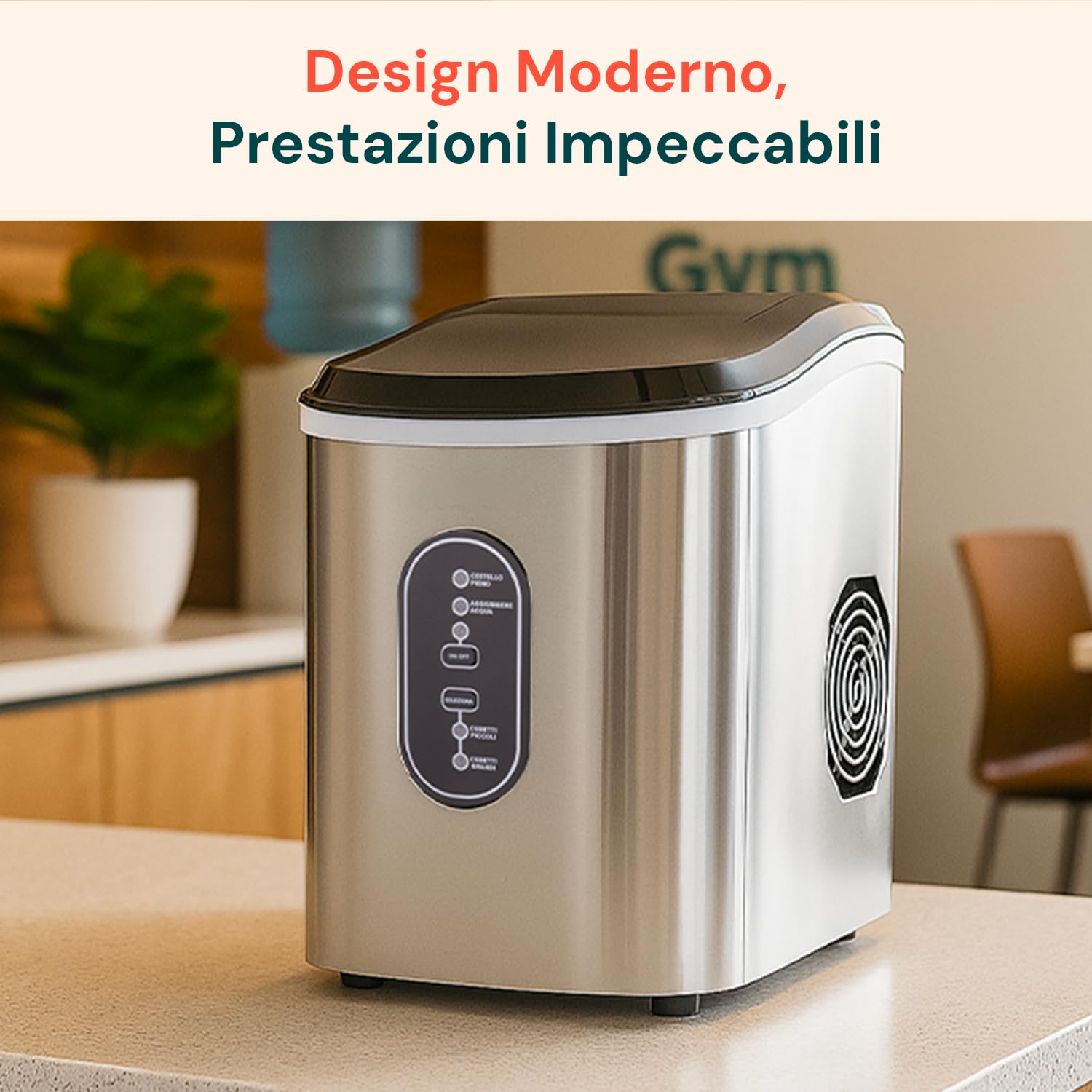 Wintem - Macchina Ghiaccio 15Kg/24h 105W in Acciaio Inox con Cubetti in 2 Misure per Bevande e Cocktail, Uso Domestico e Professionale, Rapida Produzione in 6 Minuti, Bassa Rumorosità