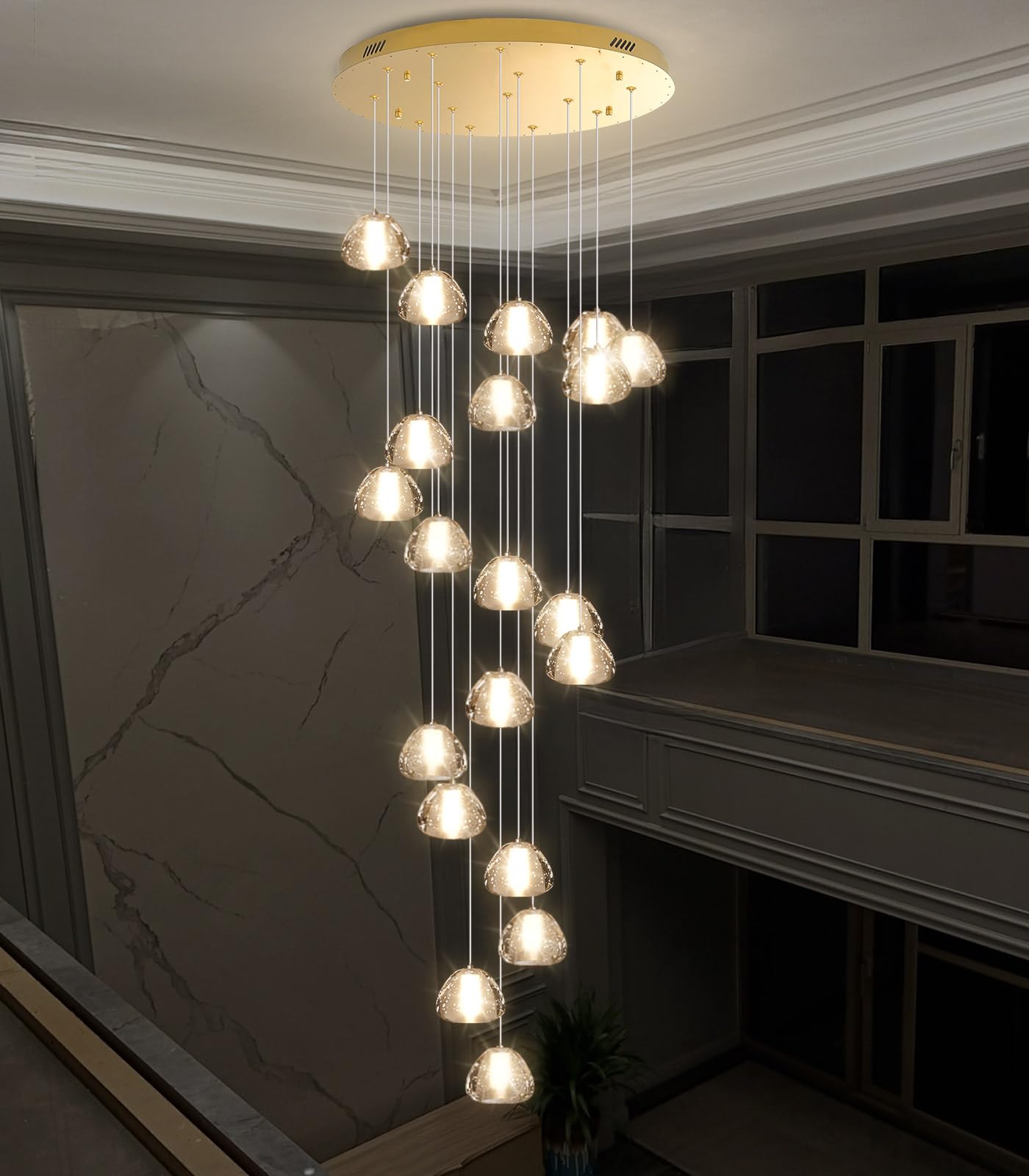 Photo 1 of dolria Gold Modern Crystal Chandelier for Staircases 157" Long Adjustable Ceiling Light for Entrance 3000K LED Hanging Lighting Living Room Hallway Entryway