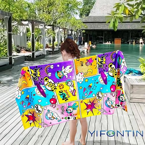 Miniatura 8 de YIFONTIN Toalla de playa para niños, manta de terciopelo suave y absorbente, 100% algodón, 51.0 x 25.5 pulgadas, regalo para baño, natación,