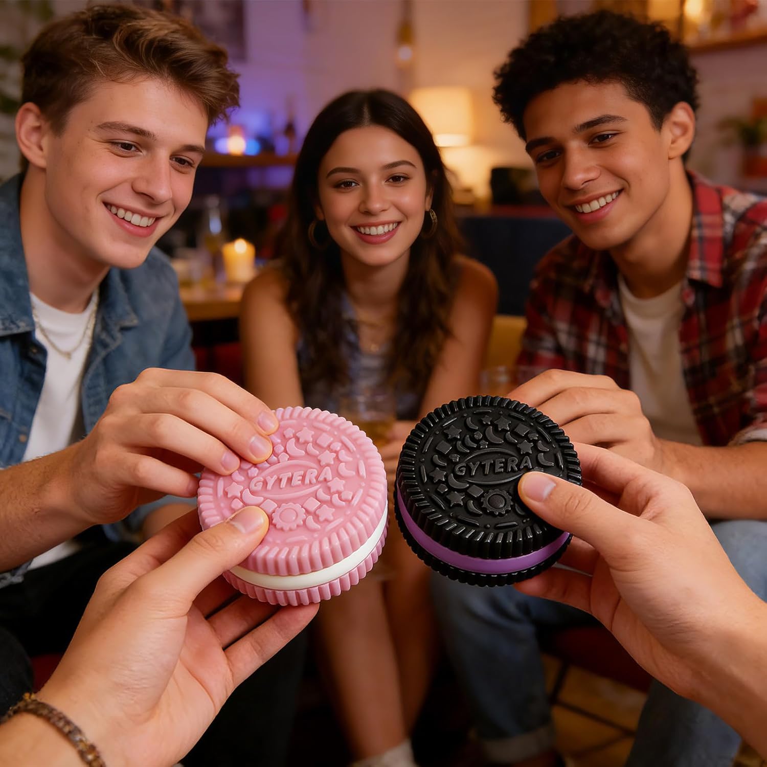 Gytera Sticky Cookie Squishies Fidget Adults, Squeeze Fidget for Autism, Stress Balls for Adults Fidgets Birthday Easter Basket Stuffers(2 Pack Pink Black)