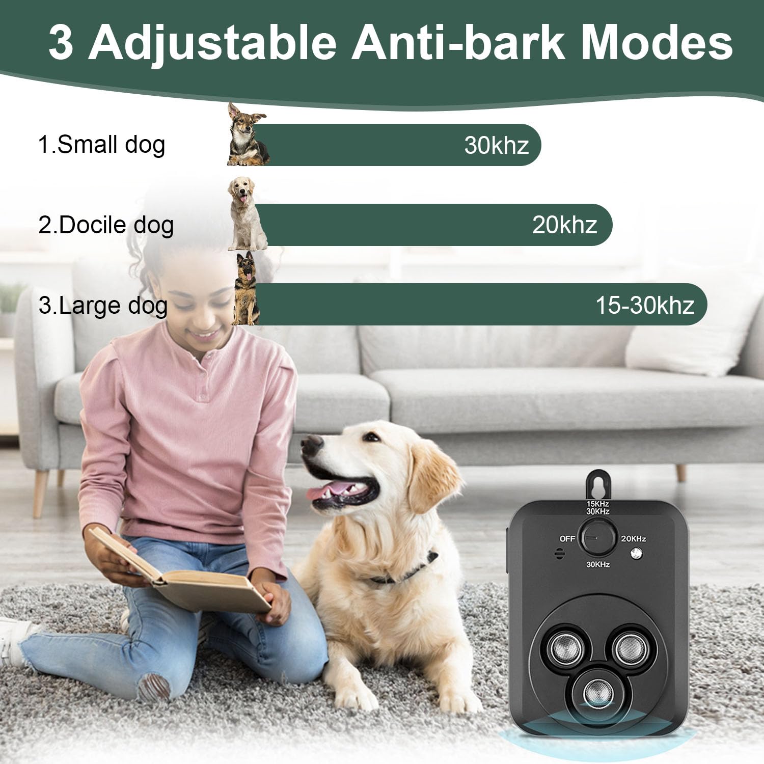 Dispositivo antiladridos, dispositivos de control automático de ladridos de perros con 3 modos, caja ultrasónica recargable de ladridos de perros, dispositivos disuasorios de ladridos de perros,