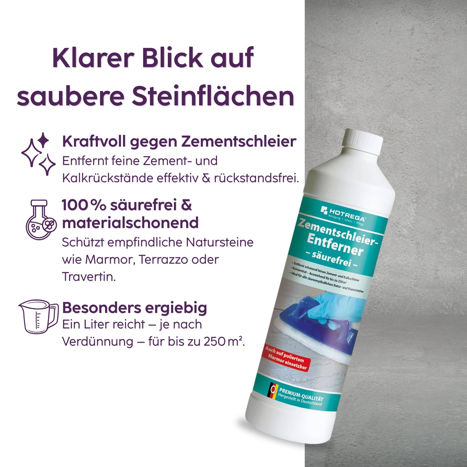 HOTREGA Zementschleier Entferner 3x 1 L | Konzentrat Steinreiniger Sauer