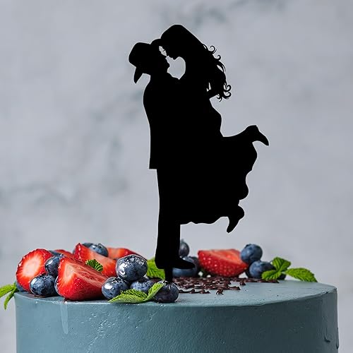 Miniatura 5 de Country Western - Decoración para tartas de boda, sombrero de vaquero, novia con botas o tacones, novia de levantamiento de novio, caligrafía