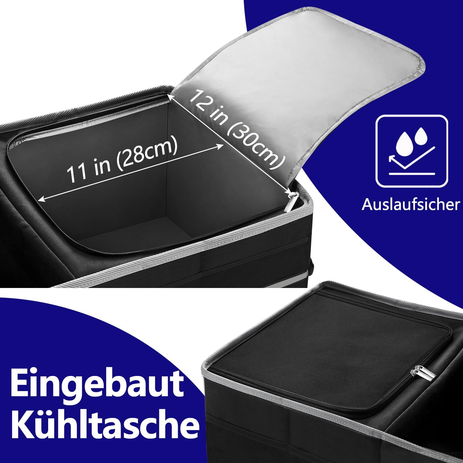 Jorindes Kofferraum Organizer, Kofferraumtasche mit Kühltasche, Auto Organizer Kofferraum Zusammenklappbarer 3 Extra Große Fächer 5IN1 Auto Aufbewahrungsbox - Verstellbare Sicherungsriemen