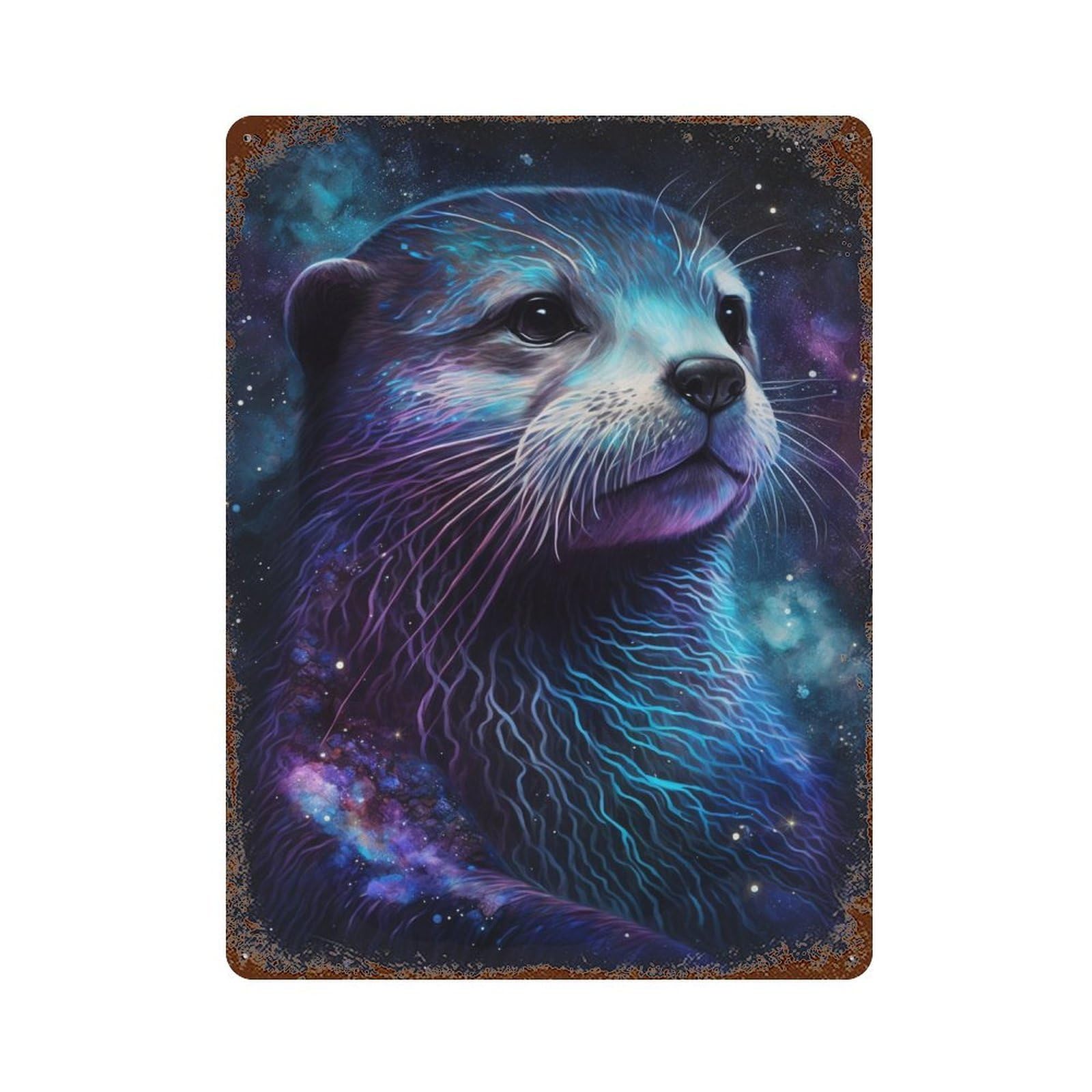 Galactic Otter Portrait -1 Retro Metal Sign 15.7"x11.8", Novelty Wall Decor for Farmhouse, Kitchen And Entryway Decor