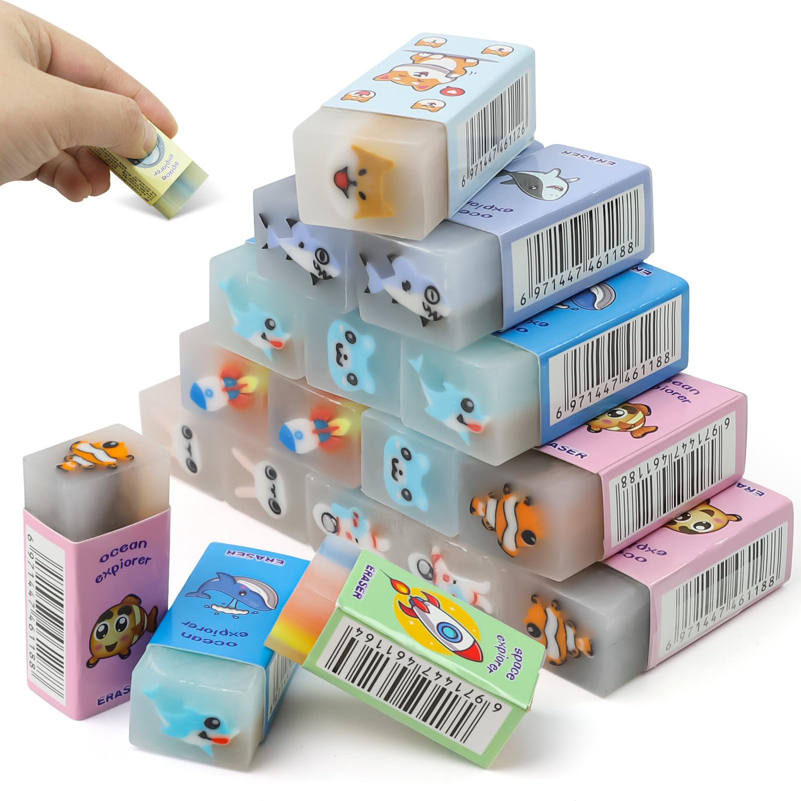 LUCKNIGHT 18 PCS Cute Rubbers, Rubbers Erasers, Colourful Fun Erasers, Animal-Patterned Cut-Out Designs are Ideal as Birthday Presents, Classroom Rewards, or Party Gifts (Random Designs)
