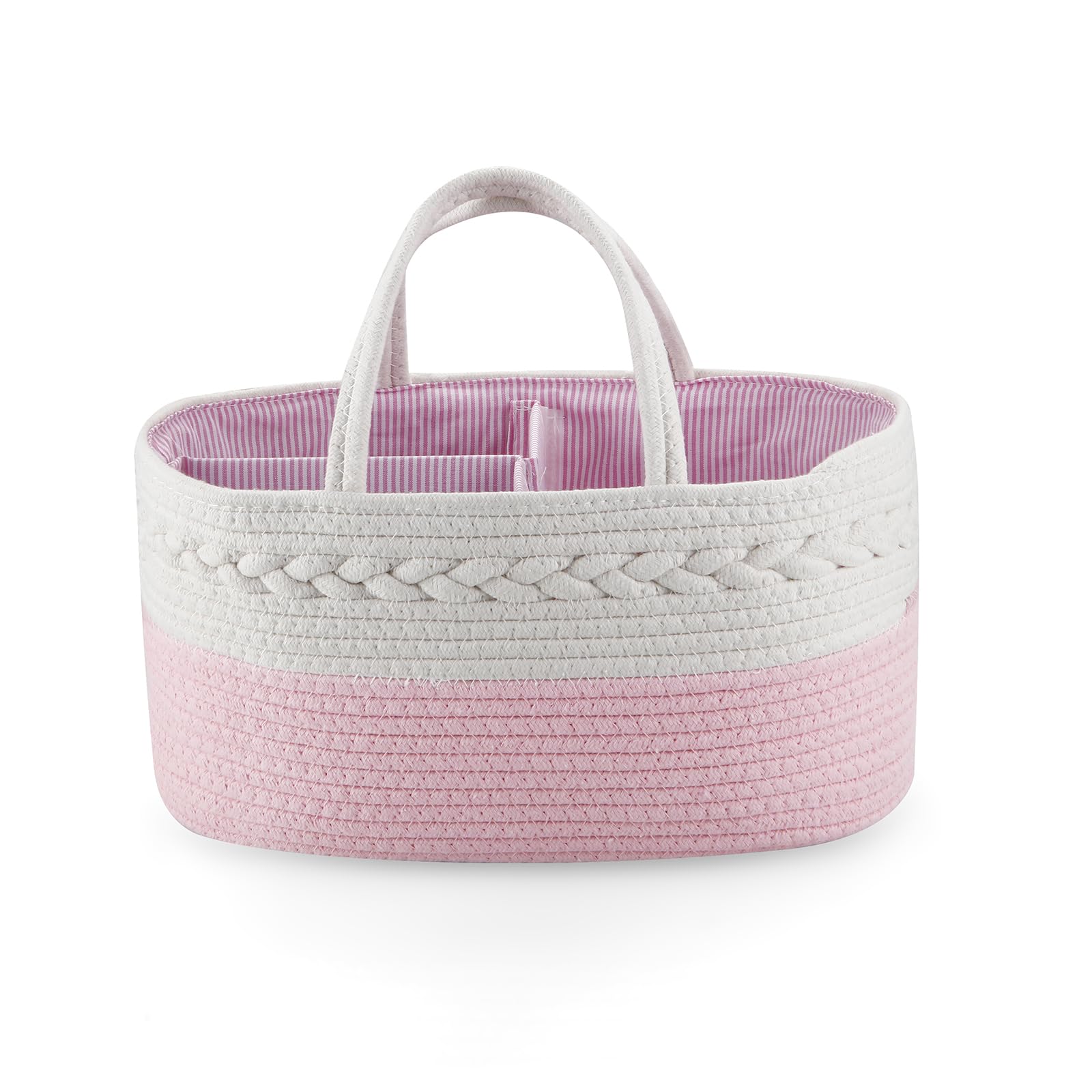 PandaEar Baby Diaper Caddy Organizer Cotton Rope Nursery Storage Basket Portable Car Organizer for Baby Shower Gifts Newborn Infants -Pink