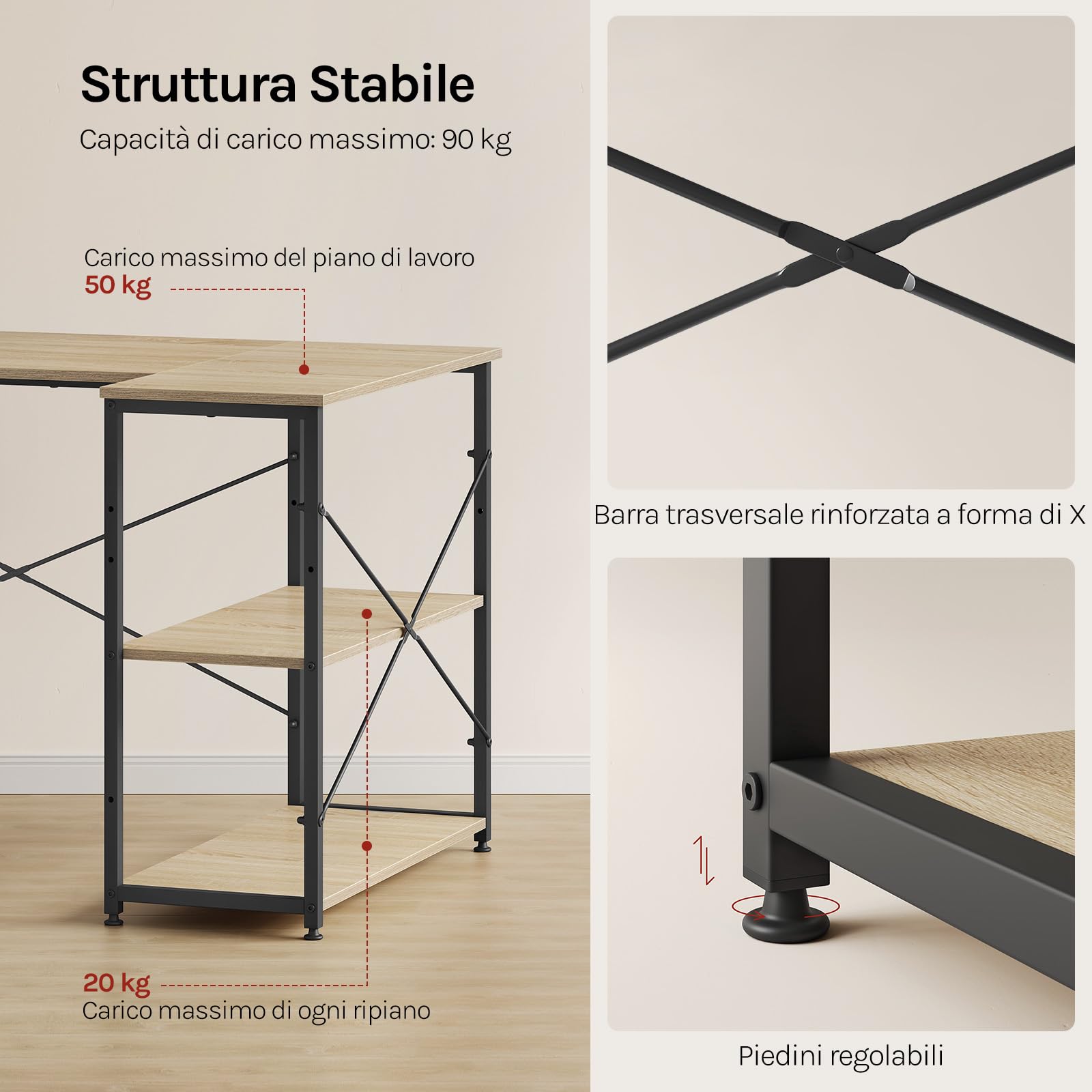 WOLTU Scrivania Ufficio a L Compatta, Rovere | con Libreria Integrata, Design Salvaspazio per Studio/Camera, 120x73x72 cm Naturale e Nero