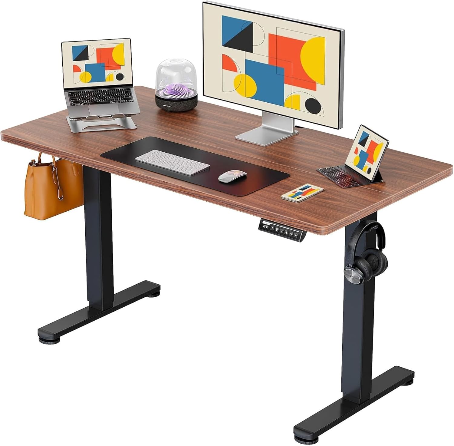ErGear Standing Desk, 44 x 24 Inch Small Sit Stand up Desk, Height Adjustable Electric Standing Desk with 4 Memory Setting Computer Home Office Desk with Splice Board (Espresso) Espresso 44*24 Inch