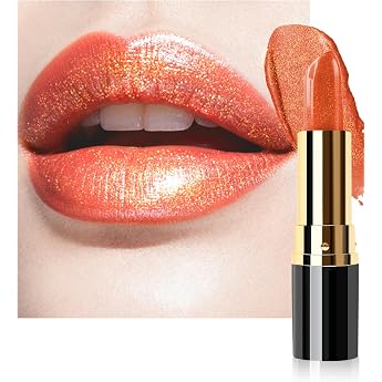 Metallic Shiny Lipstick Coral Orange Glitter Lipsticks Durable