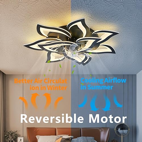 Miniatura 10 de Yfrest Ventilador de techo moderno con luces, ventilador de techo de montaje empotrado con control remoto, ventilador de techo de perfil bajo con 3