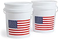 United Solutions Heavy Duty 5 Gallon Plastic Buckets with USA Flag, Comfort Grip Handle, Stackable - Pack of 2, Made in USA