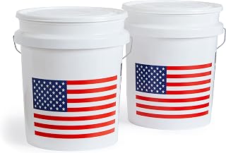 United Solutions Heavy Duty 5 Gallon Plastic Buckets with USA Flag, Comfort Grip Handle, Stackable - Pack of 2, Made in USA