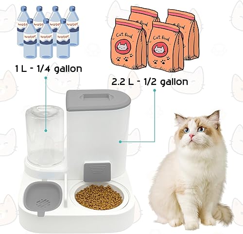 Miniatura 4 de Fhiny Alimentador de gravedad para gatos y dispensador de agua, 2 en 1, bebedero automático para mascotas, juego de cuencos de cerámica