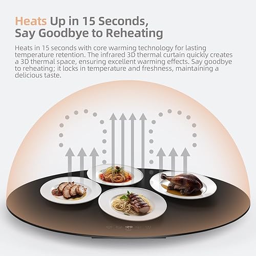 Miniatura 4 de Calentador eléctrico redondo de alimentos de 24 pulgadas, bandeja giratoria automática para mesa, 9 temperaturas ajustables para mantener la comida