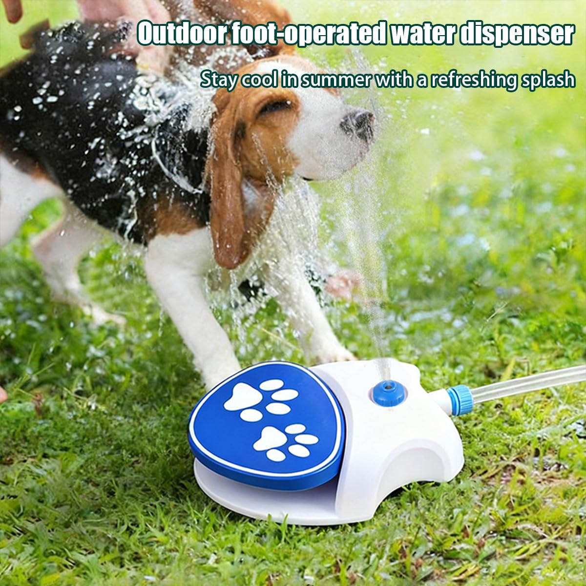 Wasserfontäne mit Pedal, Pfotenaktivierter Hunde Trinkbrunnen, Wasserspielzeug Für Welpen Im Garten Und Rasen, Fußbetätigter Wasserspender mit Sprinklerfunktion